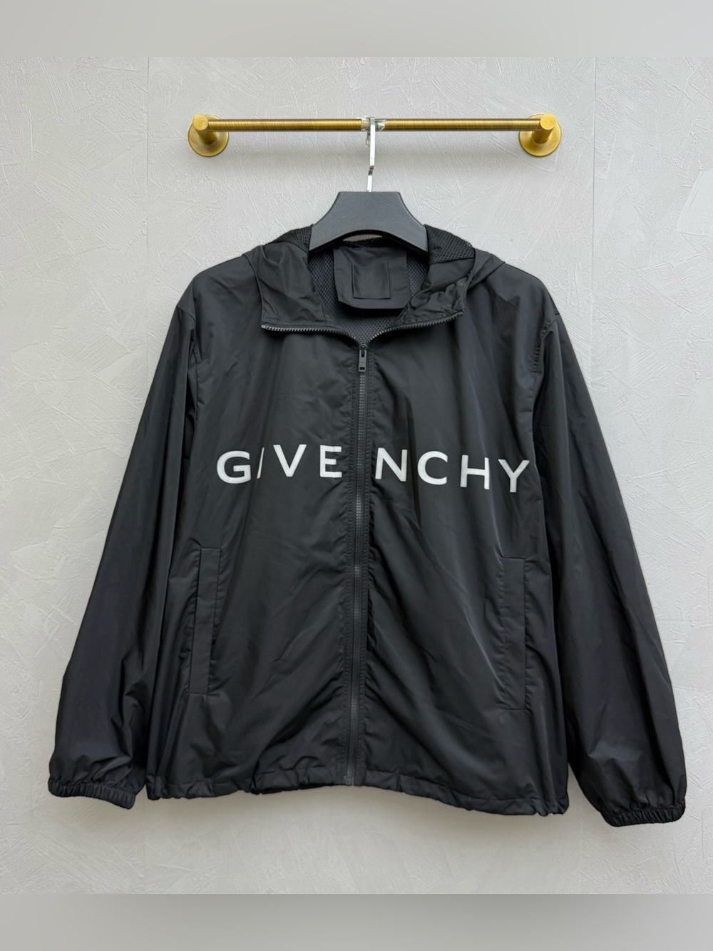 Givenchy Black Hooded Logo Windbreaker Jacket
